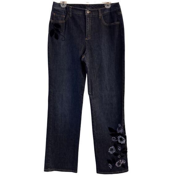 Talbots Denim - Vintage Talbots Floral Embroidered High Rise Stretch Straight Denim Pant Size 8